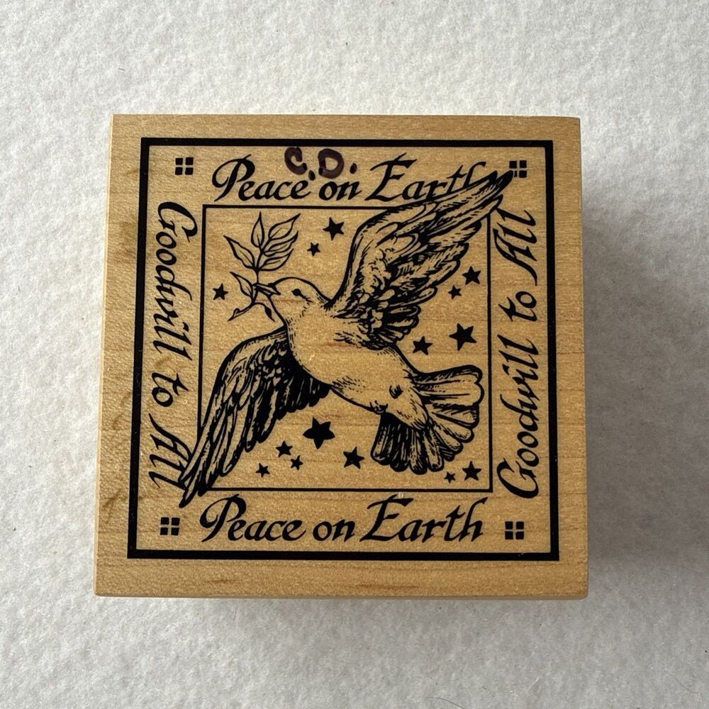 PSX G-1435 Peace On Earth Dove Rubber Stamp Vintage 1995 Christmas Wood Mount